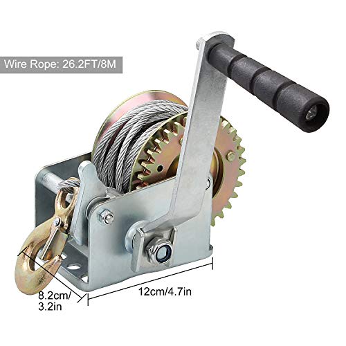 Aconnet Crank Winch Boat Trailer Winch 800lbs Capacity Heavy Duty Hand Winches Crank Cable Gear Winches with 26FT Wire Rope and Hook for Trailer, Boat, ATV or Deer Feeder - Image 2