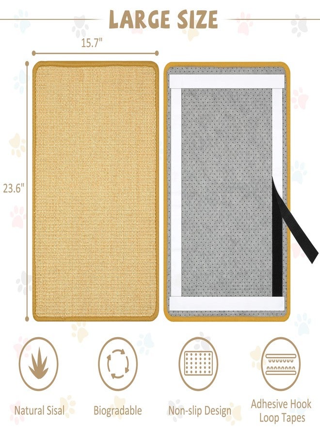 Graciadeco Carpet Cat Scratching Mat Sisal, 2 Packs Sisal Fabric Large 23.6" x 15.7" Scratching Pad for Indoor Cats with Adhesive Hook Loop Tape, Cat Scratching Rug Wall Scratchers for Indoor - Image 2