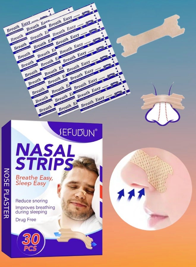 Sefudun 30 قطعة من شرائط الأنف شرائط الأنف للتنفس لتقليل الشخير وتخفيف احتقان الأنف تعمل على الفور على تحسين التنفس أثناء النوم وتخفيف احتقان الأنف الناتج عن نزلات البرد والحساسية - Image 1