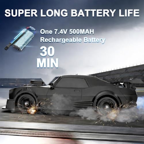 FEXXA RC Drift Car, 1:16 Scale Remote Control Car, 4WD 40KM/H High Speed RC Racing, 2.4GHz Electric Sport Driftings with Headlight, Drifting Tires and Racing Tires for Adults (B-Black) - Image 4