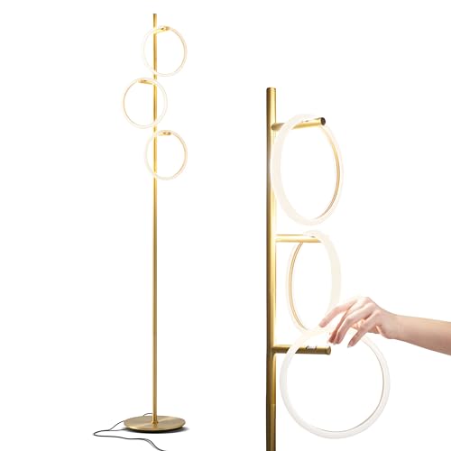 Brightech Saturn Floor Lamp, Great Living Room Decor, Tall Contemporary Standing Tree Light for Offices, Living Rooms, with 3 LED Heads for Bedroom Reading - Gold/Brass - Image 1