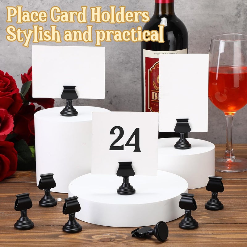 Kathfly 24 Pcs Metal Table Number Holders 1.7 inch Mini Place Card Holders Bulk Harp-clip Table Sign Stands Card Holder Display Picture Memo Notes Menu for Weddings Restaurants Birthday Decor (Black) - Image 4