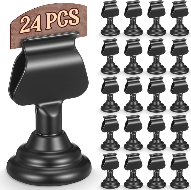 Kathfly 24 Pcs Metal Table Number Holders 1.7 inch Mini Place Card Holders Bulk Harp-clip Table Sign Stands Card Holder Display Picture Memo Notes Menu for Weddings Restaurants Birthday Decor (Black) - Image 1
