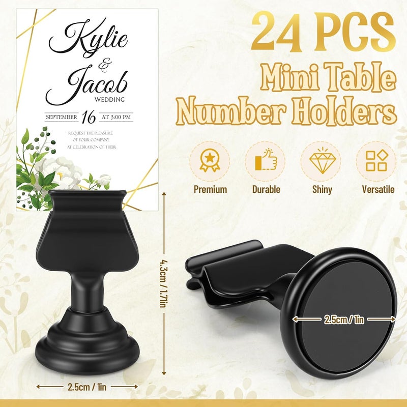 Kathfly 24 Pcs Metal Table Number Holders 1.7 inch Mini Place Card Holders Bulk Harp-clip Table Sign Stands Card Holder Display Picture Memo Notes Menu for Weddings Restaurants Birthday Decor (Black) - Image 2