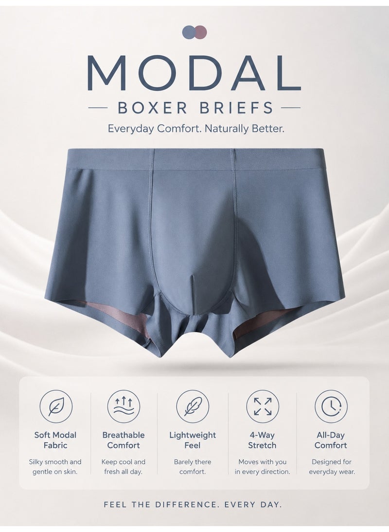 Men's Modal Boxer Briefs 4 Pack Antibacterial Mulberry Silk Crotch Ultra Soft Moisture Wicking No Ride Up L-3XL Daily Wear - Image 2