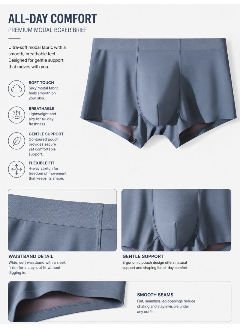 Men's Modal Boxer Briefs 4 Pack Antibacterial Mulberry Silk Crotch Ultra Soft Moisture Wicking No Ride Up L-3XL Daily Wear - Image 4