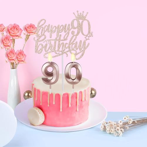 Juesly 90th Birthday Decorations Women, Including Crown/Tiara, Sash, Cake Topper and Candles, Happy 90th Birthday Decorations for Women - Image 5
