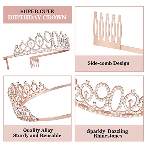 Juesly 90th Birthday Decorations Women, Including Crown/Tiara, Sash, Cake Topper and Candles, Happy 90th Birthday Decorations for Women - Image 3