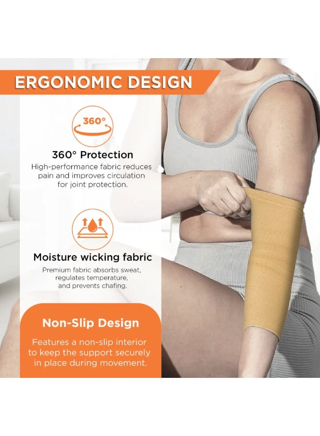 VISSCO دعامة الكوع | تخفف من ألم مفصل الكوع لسهولة الحركة | لرياضة الكريكيت، الكرة الطائرة، التنس وصالة الألعاب الرياضية (بيج) – كم ضغط قابل للتنفس لعلاج التهاب الأوتار، الالتواء والتعافي الرياضي – للرجال والنساء - Image 3