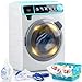 PLAY Kids Toy Washing Machine Realistic Pretend Play Appliance for Girls Interactive Toy Dollhouse Furniture Play Washer and Dryer Playset with Spinning Drum Light Sound Effects Laundry Basket Set - Image 2