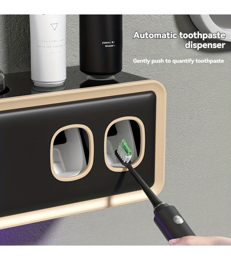 Toothbrush Cleaner And Automatic Toothpaste Dispenser No Drill Wall Mounted Toothbrush Sterilizer Holder With XL HD LED Screen Black Bathroom Accessories Long Lasting Sanitizer Exquisite Compact Holiday Gift - Image 5
