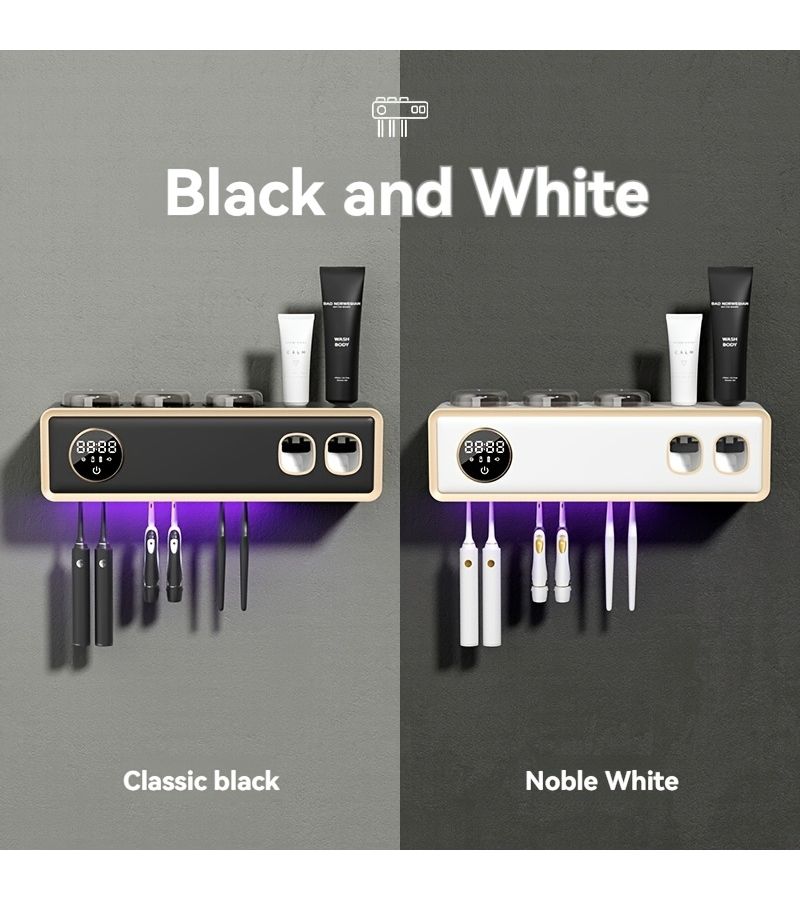 Toothbrush Cleaner And Automatic Toothpaste Dispenser No Drill Wall Mounted Toothbrush Sterilizer Holder With XL HD LED Screen Black Bathroom Accessories Long Lasting Sanitizer Exquisite Compact Holiday Gift - Image 3