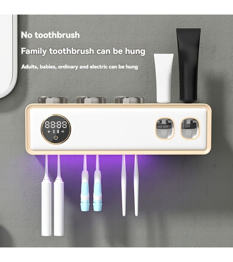 Toothbrush Cleaner And Automatic Toothpaste Dispenser No Drill Wall Mounted Toothbrush Sterilizer Holder With XL HD LED Screen Black Bathroom Accessories Long Lasting Sanitizer Exquisite Compact Holiday Gift - Image 2