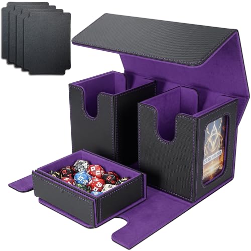 AFIING MTG Commander Deck Box 200 Double Sleeved Cards Storage 3in1 Magnetic Card Case Organizer for Magic The Gathering TCG CCG 4 Dividers 2 Toploaders BlackPurple - Image 1