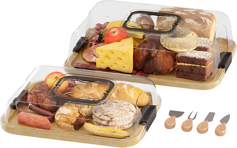 JEPISADI 2-Pack Charcuterie Board with Lid 4" Heightened Lid - 14.2" & 13.4" Bamboo Trays Entertaining - Housewarming Warming Gifts New Home, Gifts for Women - Large Food Platter - Image 1