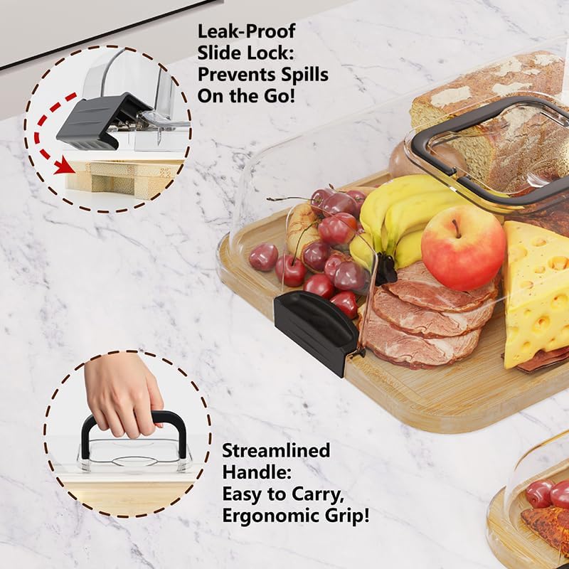 JEPISADI 2-Pack Charcuterie Board with Lid 4" Heightened Lid - 14.2" & 13.4" Bamboo Trays Entertaining - Housewarming Warming Gifts New Home, Gifts for Women - Large Food Platter - Image 5