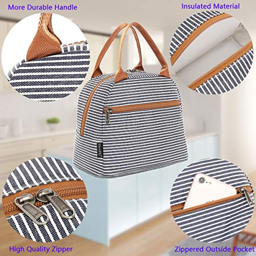 FlowFly Insulated Lunch Cooler Bag - Tote Bag Organizer for Women/Men, White&Black Stripe - Image 4