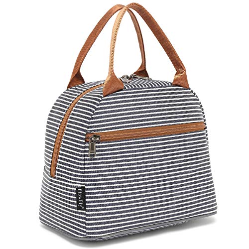 FlowFly Insulated Lunch Cooler Bag - Tote Bag Organizer for Women/Men, White&Black Stripe - Image 1