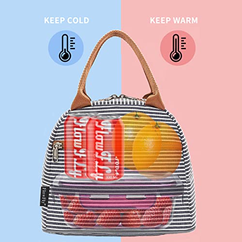 FlowFly Insulated Lunch Cooler Bag - Tote Bag Organizer for Women/Men, White&Black Stripe - Image 2