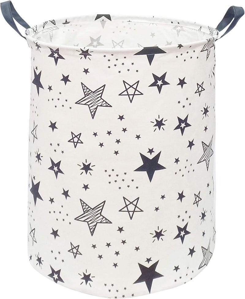 KUNRO Round Laundry Gift Basket Storage Hamper, Clothes Storage Organizer Bins, Shelf Basket with Handles for Room Decor (Black Star) - Image 1