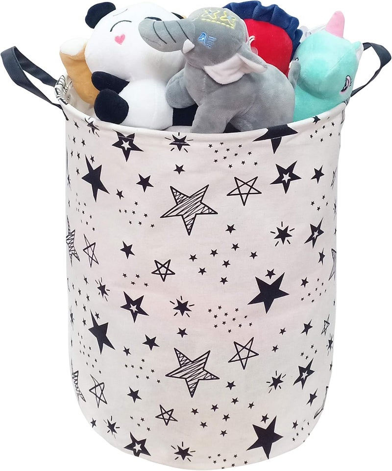 KUNRO Round Laundry Gift Basket Storage Hamper, Clothes Storage Organizer Bins, Shelf Basket with Handles for Room Decor (Black Star) - Image 5