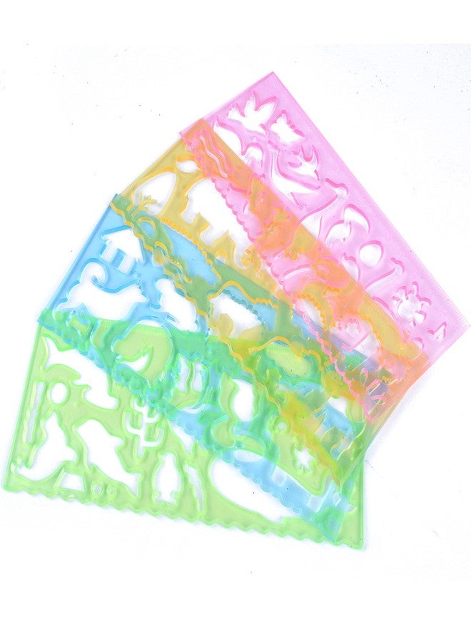 BronaGrand 4 Pcs Drawing Stencils Plastic Ruler Animals Painting Templates for Kids Clear 4 Colors - Image 3