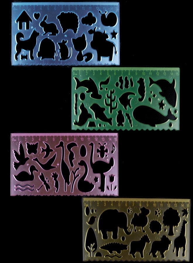 BronaGrand 4 Pcs Drawing Stencils Plastic Ruler Animals Painting Templates for Kids Clear 4 Colors - Image 5
