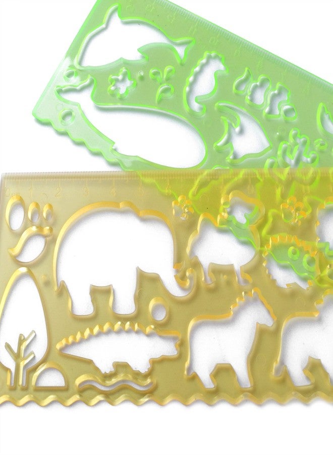 BronaGrand 4 Pcs Drawing Stencils Plastic Ruler Animals Painting Templates for Kids Clear 4 Colors - Image 4
