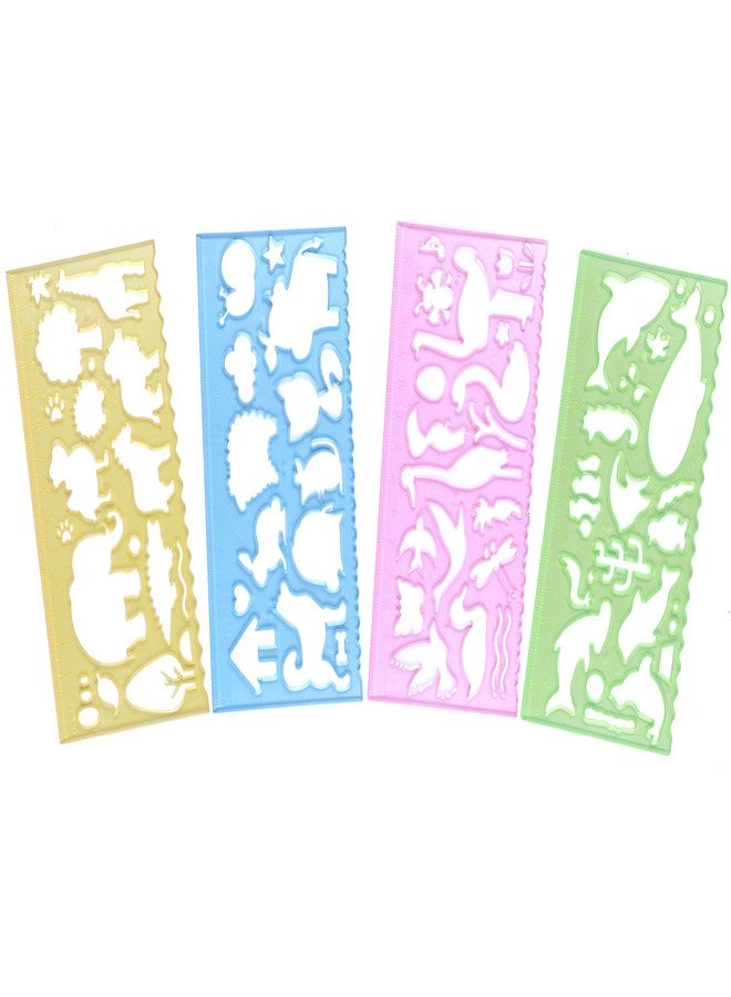 BronaGrand 4 Pcs Drawing Stencils Plastic Ruler Animals Painting Templates for Kids Clear 4 Colors - Image 2