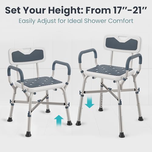PELEGON Shower Chair for Elderly and Disabled (450lb) with Padded Armrests and Back, Adjustable Height Shower Seat, Heavy Duty Shower Chairs for Inside Shower, Handicap - Blue - Image 4