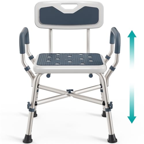 PELEGON Shower Chair for Elderly and Disabled (450lb) with Padded Armrests and Back, Adjustable Height Shower Seat, Heavy Duty Shower Chairs for Inside Shower, Handicap - Blue - Image 1