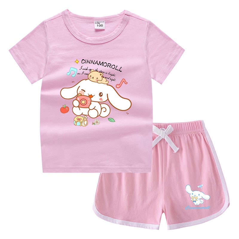 Summer Men'S Children'S Wear Daughter Crewneck T-Shirt Pants Korean Casual Half Sleeve Bottoming Shirt Sports Student Shorts Suit - Image 3