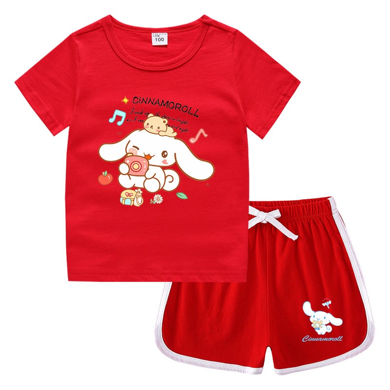 Summer Men'S Children'S Wear Daughter Crewneck T-Shirt Pants Korean Casual Half Sleeve Bottoming Shirt Sports Student Shorts Suit - Image 2