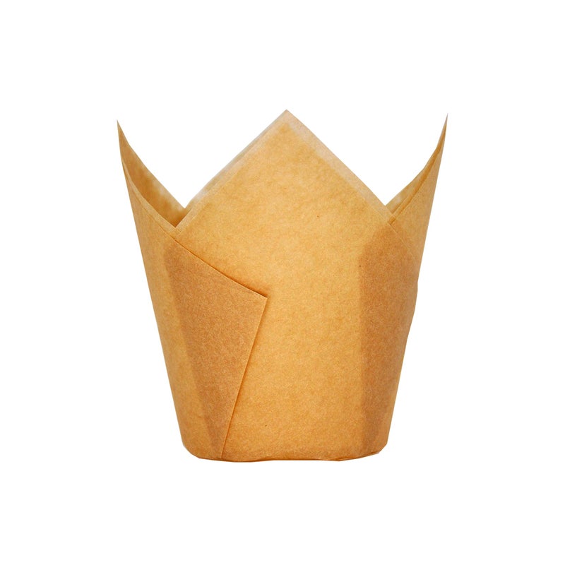 QLSmypkg Large Muffin Greaseproof paper Baking cupcake cups, 2-1/4" x 4" Natural Tulip Baking Cup Case of 125 pcs (Large size) (125) - Image 1