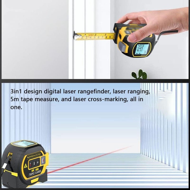 3in1 Laser Rangefinder 5m Tape Measure Ruler LCD Display with Backlight Distance Meter Building Measurement Device Area Volumes Surveying Equipment - Image 2