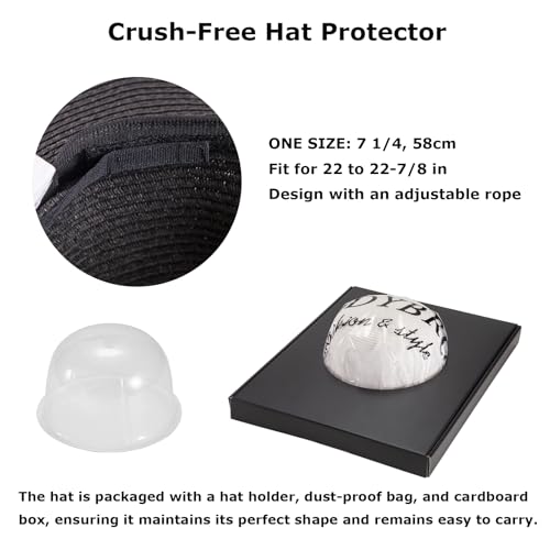 LADYBRO Womens Beach Sun Straw Hat UV Protection Travel Wide Brim Summer, Black, 7 1/4 - Image 2