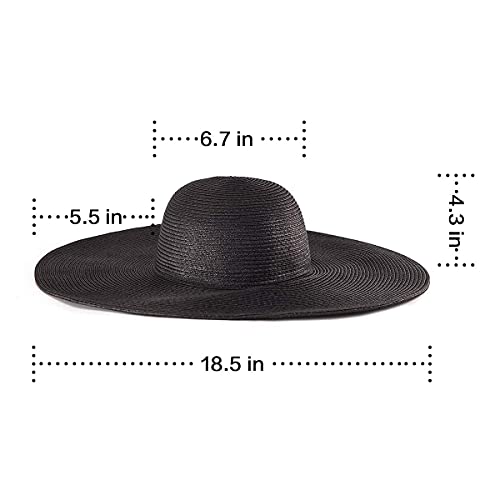 LADYBRO Womens Beach Sun Straw Hat UV Protection Travel Wide Brim Summer, Black, 7 1/4 - Image 4