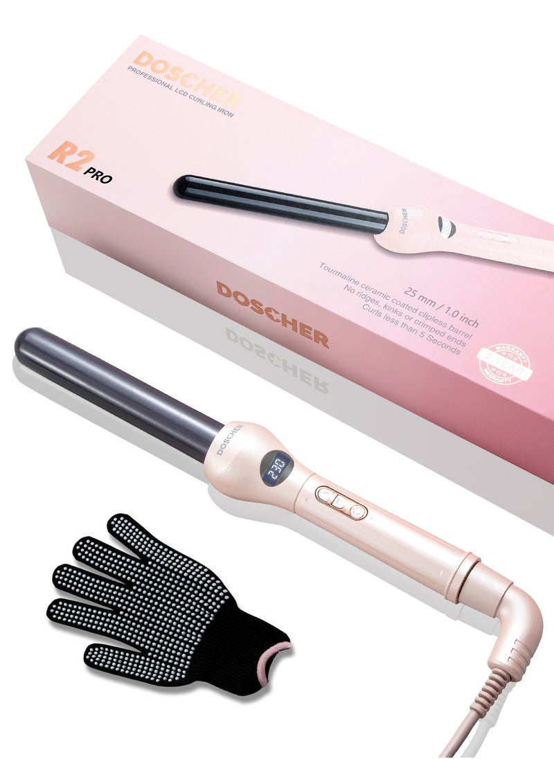 DOSCHER - 25mm Ceramic Curling Iron, Professional Clipless Hair Curler, Adjustable Temperature with LED Display & Ionic Technology for Smooth, Frizz-Free Curls - Image 1