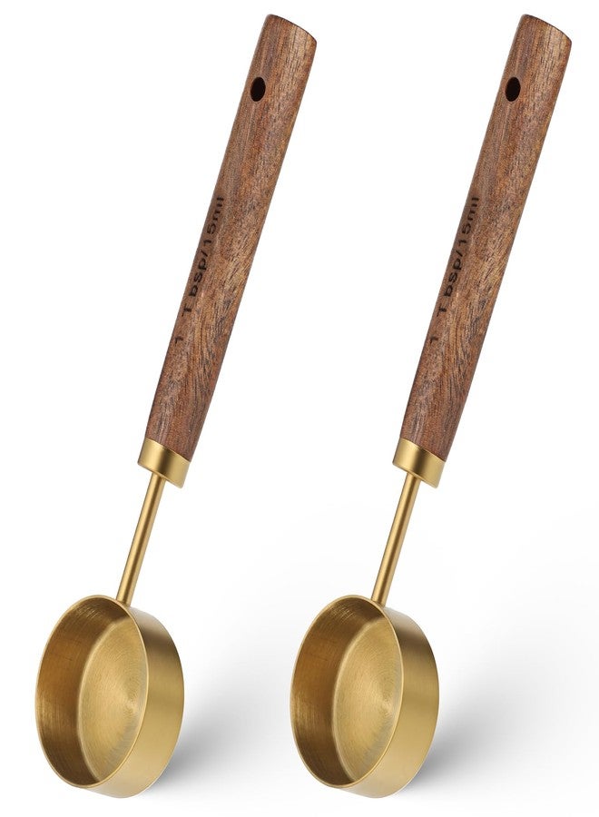 Xyembu 2 Pcs Stainless Steel Wood Teaspoon Scoop,15 ML Tablespoon Coffee Scoop, Wood Long Handle Coffee-Bean Scoops, Measuring Scoops for Coffee, Tea, Spices (15ML, 5.8 Inch) - Image 1