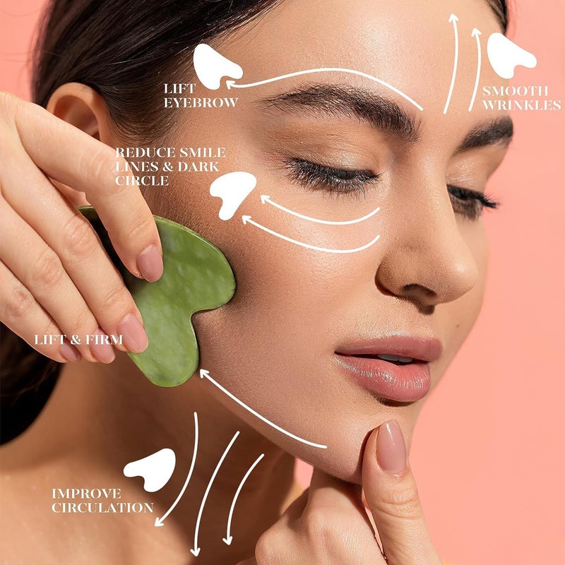 WEPTIX مدلك وجه وجسم يدوي ثلاثي الأبعاد مع حجر اليشم الطبيعي 100% وأدوات غوا شا للوجه والجسم - Image 3