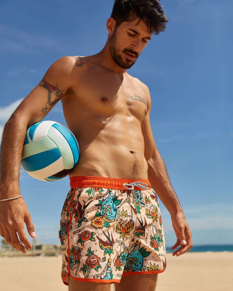 maamgic Mens Short 80s 90s Vintage Swim Trunks with Mesh Lining Quick Dry Bathing Suit Board Shorts Carnation-Swallows Medium - Image 2