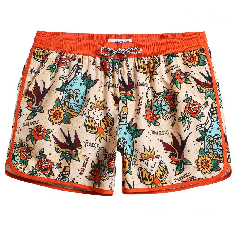 maamgic Mens Short 80s 90s Vintage Swim Trunks with Mesh Lining Quick Dry Bathing Suit Board Shorts Carnation-Swallows Medium - Image 1