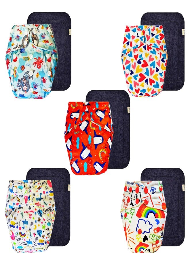 Dumbledo Premium Cloth Diaper with Black Insert (Pack of 5) | Hypoallergenic | Reusable & Washable | Quick Dry | Trusted by Moms | 3 Months - 3 Years | Unisex Baby - Image 1