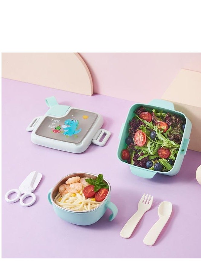 Golden - Children's Stainless Steel Insulated lunch Box Baby Go Out Convenient Color Lunch Box Baby Meal Packaging Bowl Supplementary Food Bowl(Green) - Image 1