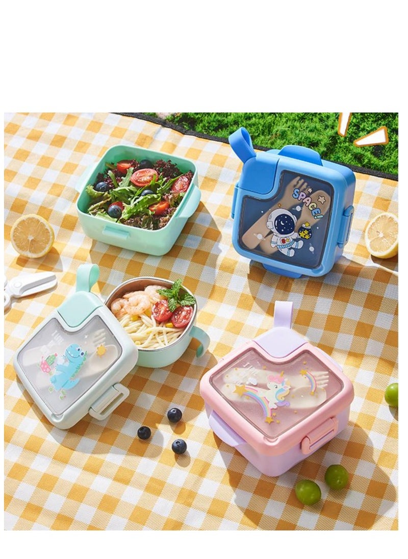 Golden - Children's Stainless Steel Insulated lunch Box Baby Go Out Convenient Color Lunch Box Baby Meal Packaging Bowl Supplementary Food Bowl(Green) - Image 1