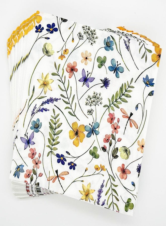HSPAIDYP 50 Pack Wildflower Napkins Wildflower Party Supplies Colorful Floral Cocktail Napkins Paper Butterfly Floral Napkins for Spring Summer Wedding Tea Wildflower Birthday Party Decor (50) - Image 1