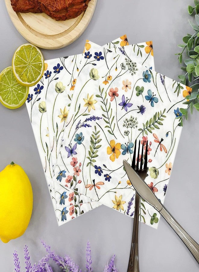 HSPAIDYP 50 Pack Wildflower Napkins Wildflower Party Supplies Colorful Floral Cocktail Napkins Paper Butterfly Floral Napkins for Spring Summer Wedding Tea Wildflower Birthday Party Decor (50) - Image 5