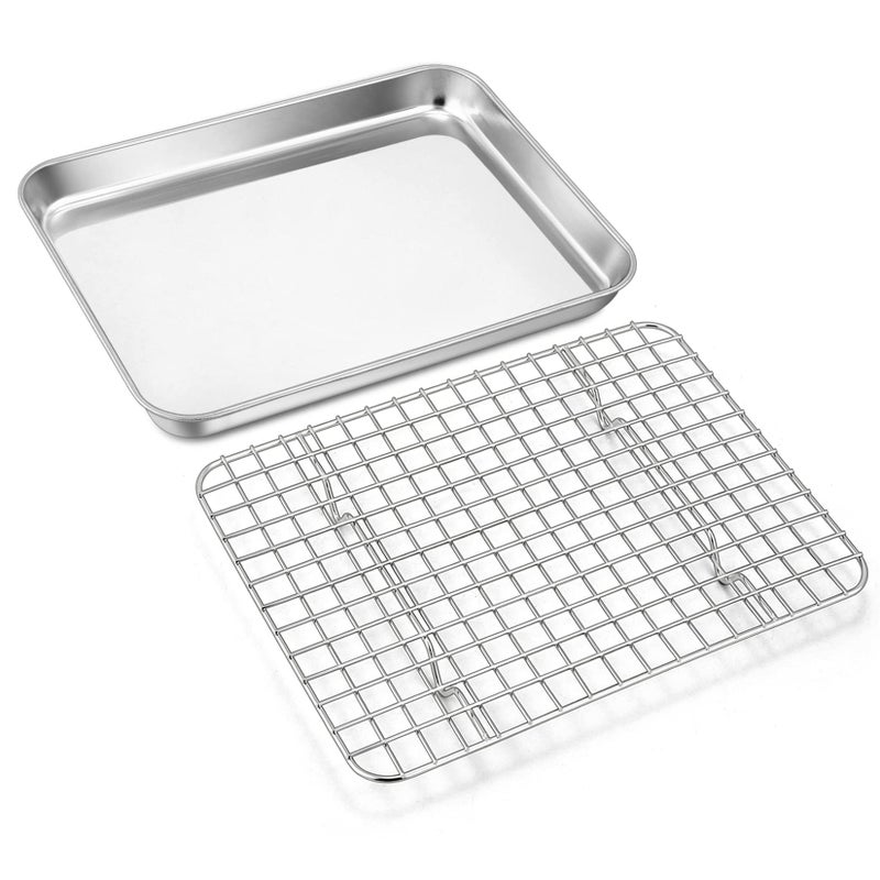 Joyfair Baking Sheet Pan with Cooling Rack Set Joyfair Stainless Steel Toaster Oven Tray Pans with Grid Racks Rectangular Bakeware for CookieBacon Heavy Duty  Rustfree Dishwasher Safe 9 Inch