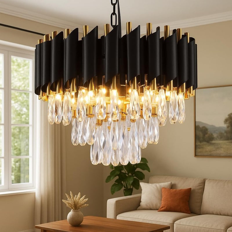 40CM Modern 3-Tier Crystal Chandelier with 6 Lights for Dining Room and Living Room - Image 1