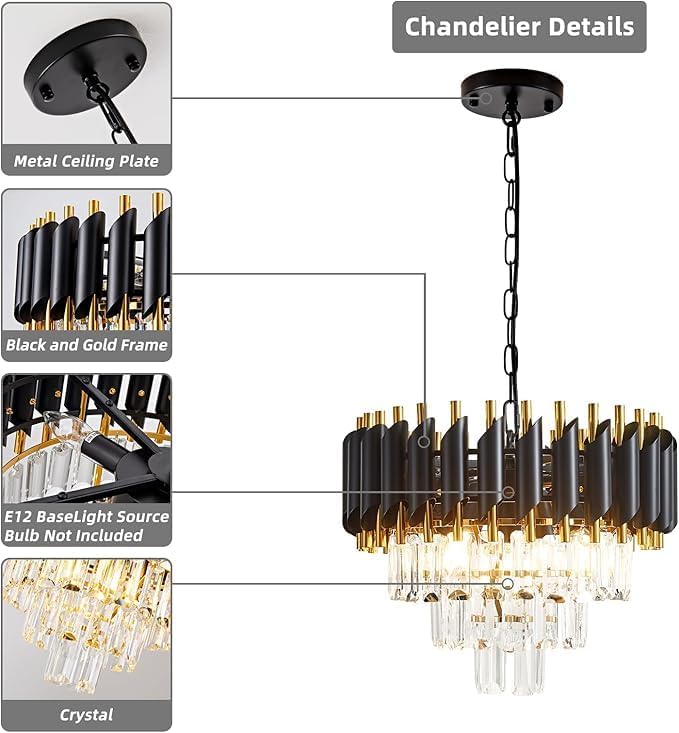 40CM Modern 3-Tier Crystal Chandelier with 6 Lights for Dining Room and Living Room - Image 3